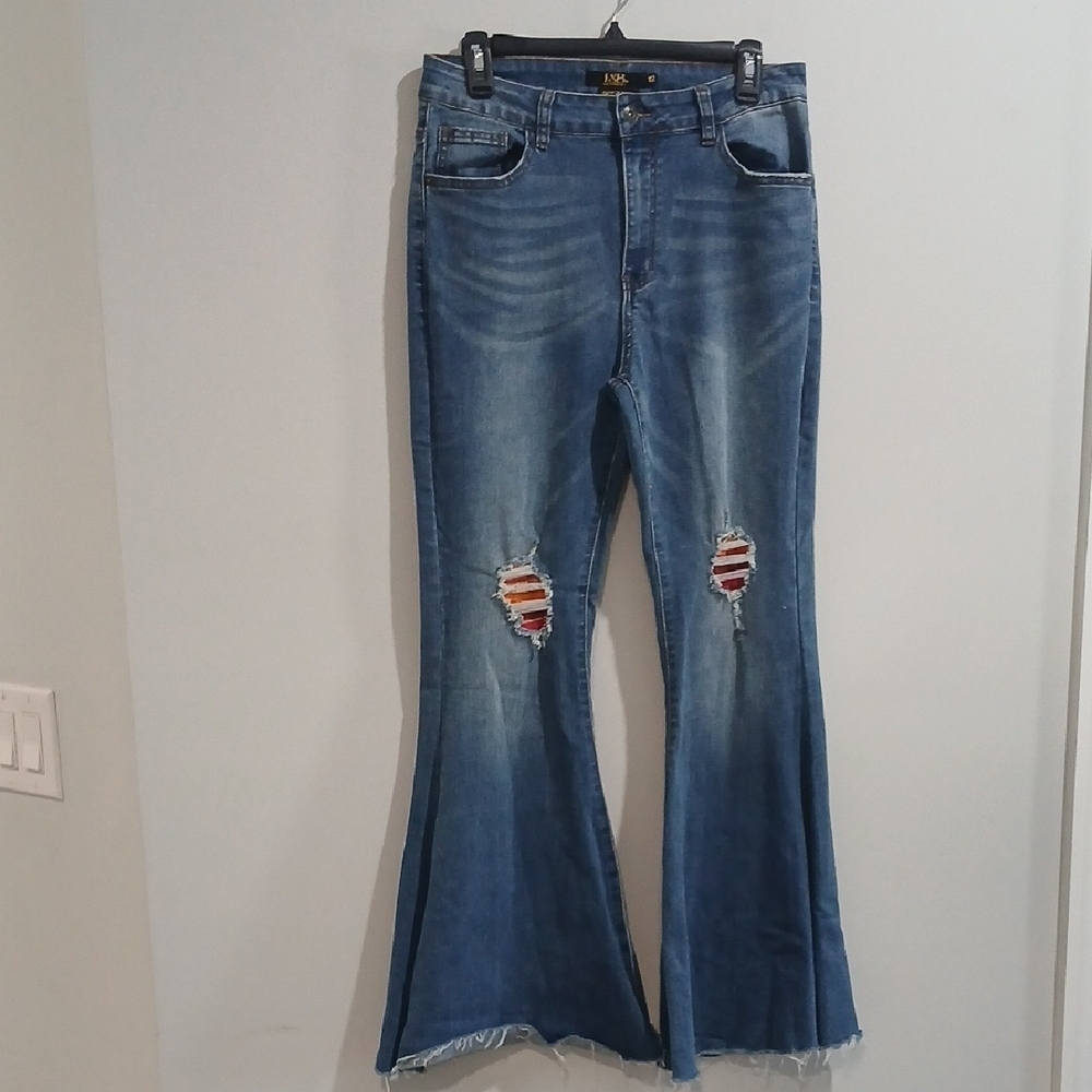 L&B Blue Flare Wide Leg Jeans Sz 12 Gentle Used High Rise Flare